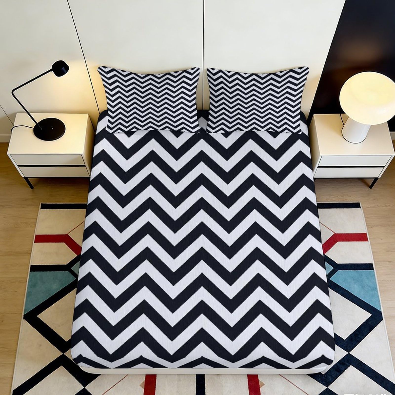 Qjzxknhpgr Style-2 3D Printed Black White Chevron Fitted Sheet Microfiber Soft Breathable Geometric Mattress Cover For Bedroom Dorm Decor 90X200x25cm