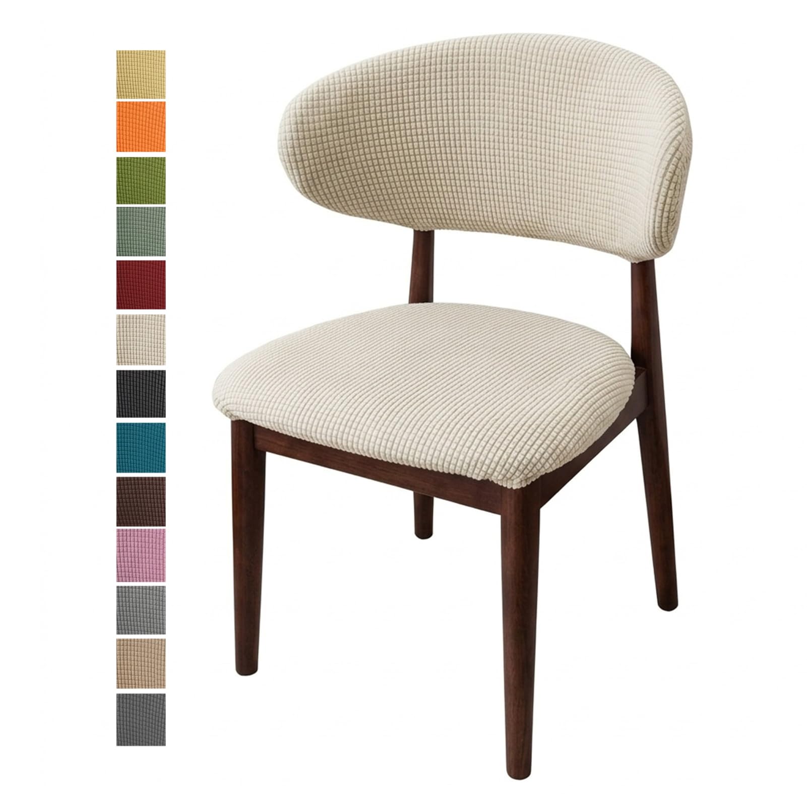 Housse de chaise 2 pièces beige en jacquard extensible pour salle à manger | Lot de 4
