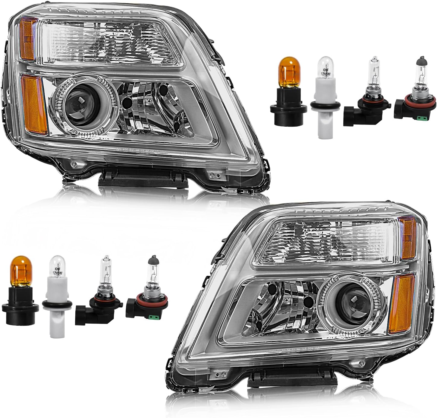 Headlight Assembly with Bulbs Compatible with GMC Terrain 2010 2011 2012 2013 2014 2015, Halogen Headlamp Replacement for 84791974 84791975, Left and Right Side, Black Housing Amber Reflector