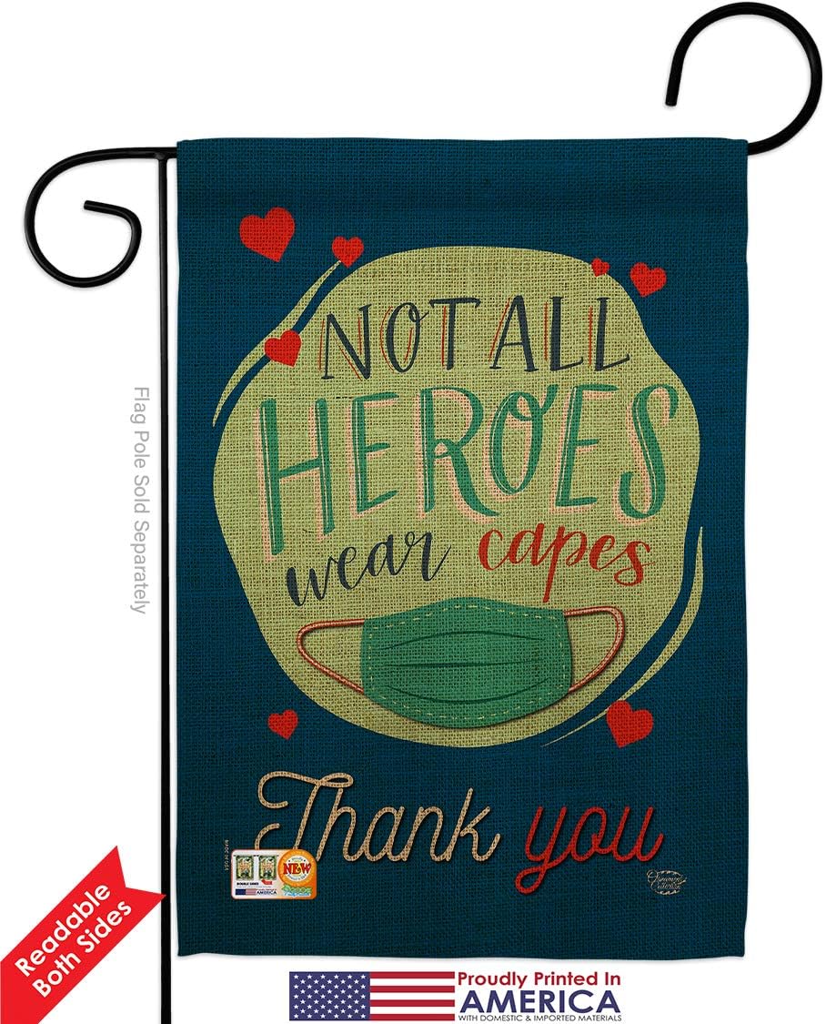 Thank You All Heroes Garden Flag - Pack Expression Inspirational Spiritual Hope Love Wisdom Support Emotion Postive USA Vintage Applique - House Banner Small Yard Gift Double-Sided 13 X 18.5