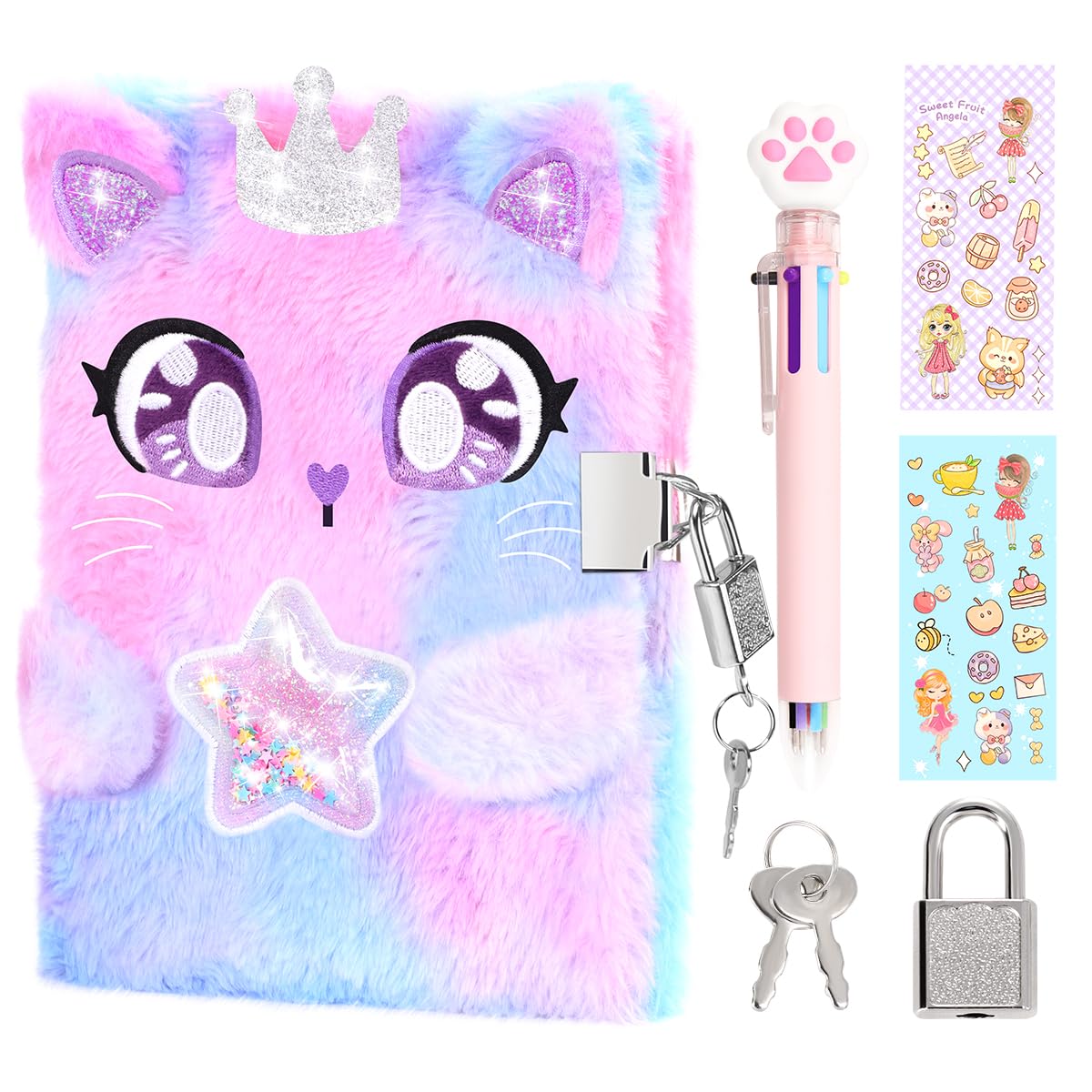 Cat Diary with Lock, Secret Journal for Girls Ages 4-12