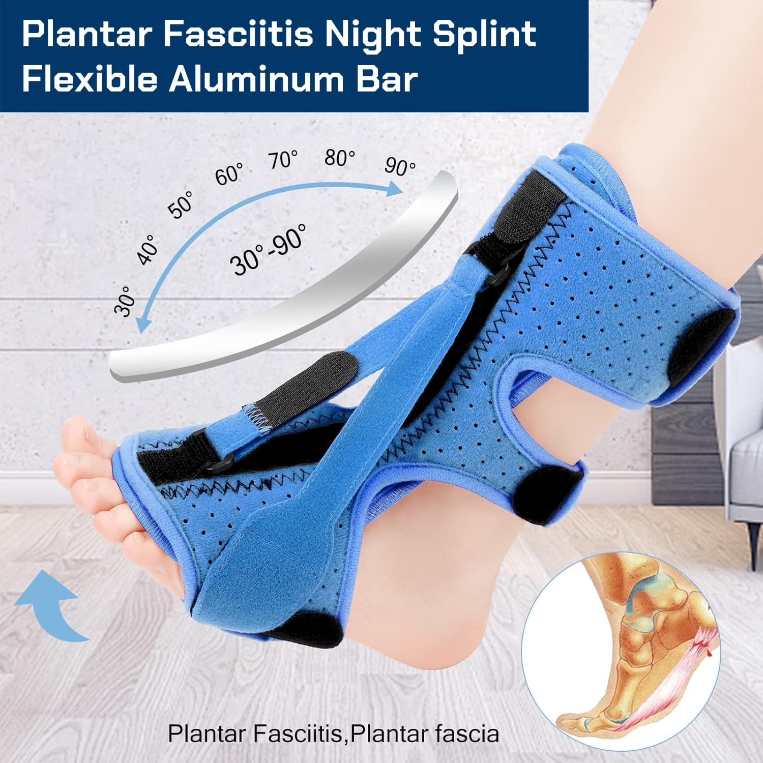plantar fasciitis night splint-upgrade 3 adjustable plantar facetious relief brace,night splint for plantar fasciitis women & men,eases plantar fasciitis foot drop achilles tendonitis(1pc,blue) blue 1pc