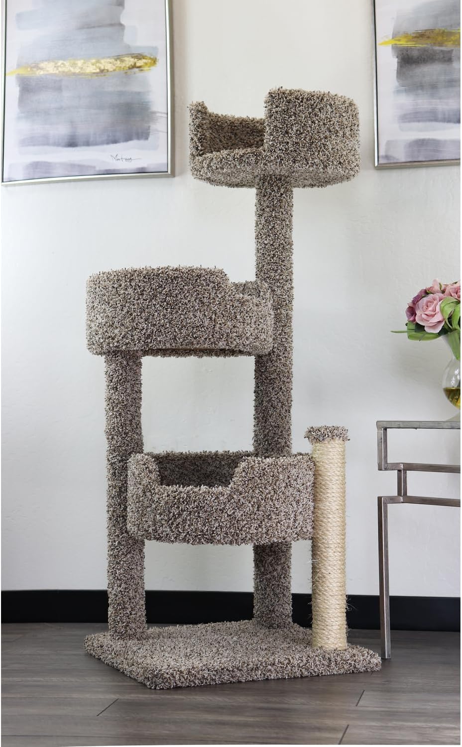 Maykoosh Cat Tree Tower Wood Carpeted Multi-Level Condo Scratching Post for Large Cats