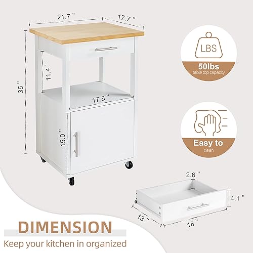 Miniatura 4 de Shintenchi Carrito de isla de cocina con almacenamiento, mesa auxiliar con ruedas con encimera, armario de una sola puerta y cajón para comedor,
