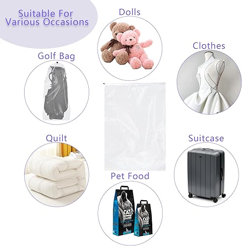 Miniatura 5 de Klmnop Bolsas de plástico transparentes extragrandes con cordón de 62 x 31 pulgadas, paquete de 3 bolsas de almacenamiento de equipaje a prueba de