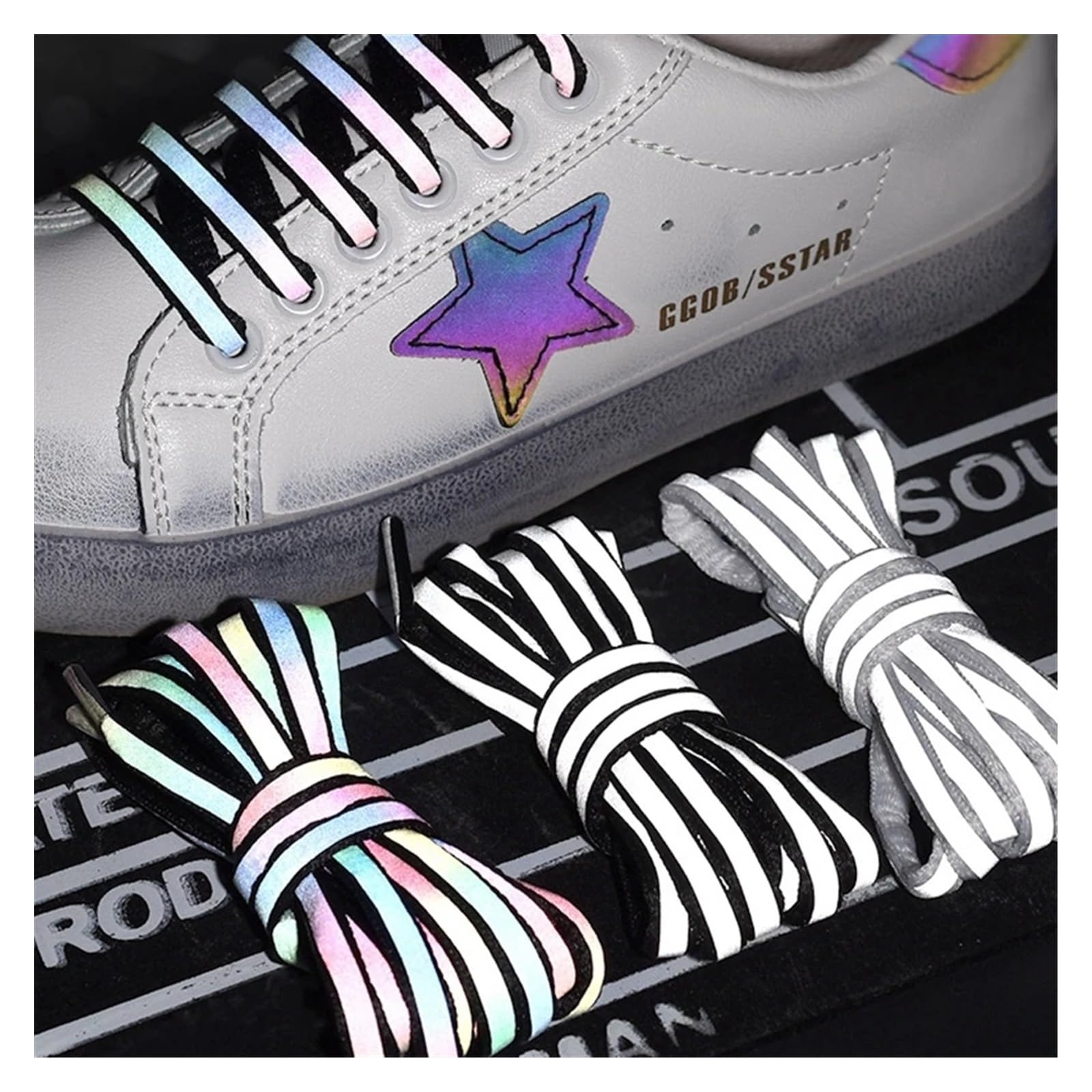 Cordones, Banda de Goma for Zapatos Casuales Cordones arcoíris Moda for Accesorios Zapatillas(Starry Black,140cm)