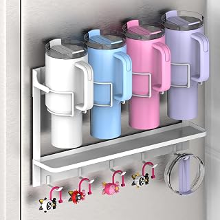 Magnetic Cup Storage Organizer Holder for Stanley 30/40 oz Tumbler,Strong Magnetic Rack for Fridge (White, 4CUPS)