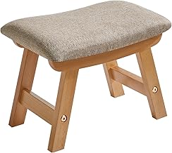 Aibiju ソファスツール ソファベンチ 天然木 足置き スツールチェア 40x25x29cm 木製 靴交換低いオットマン イス 高反発 カーキ色のカバー+木の色脚 YD-1358