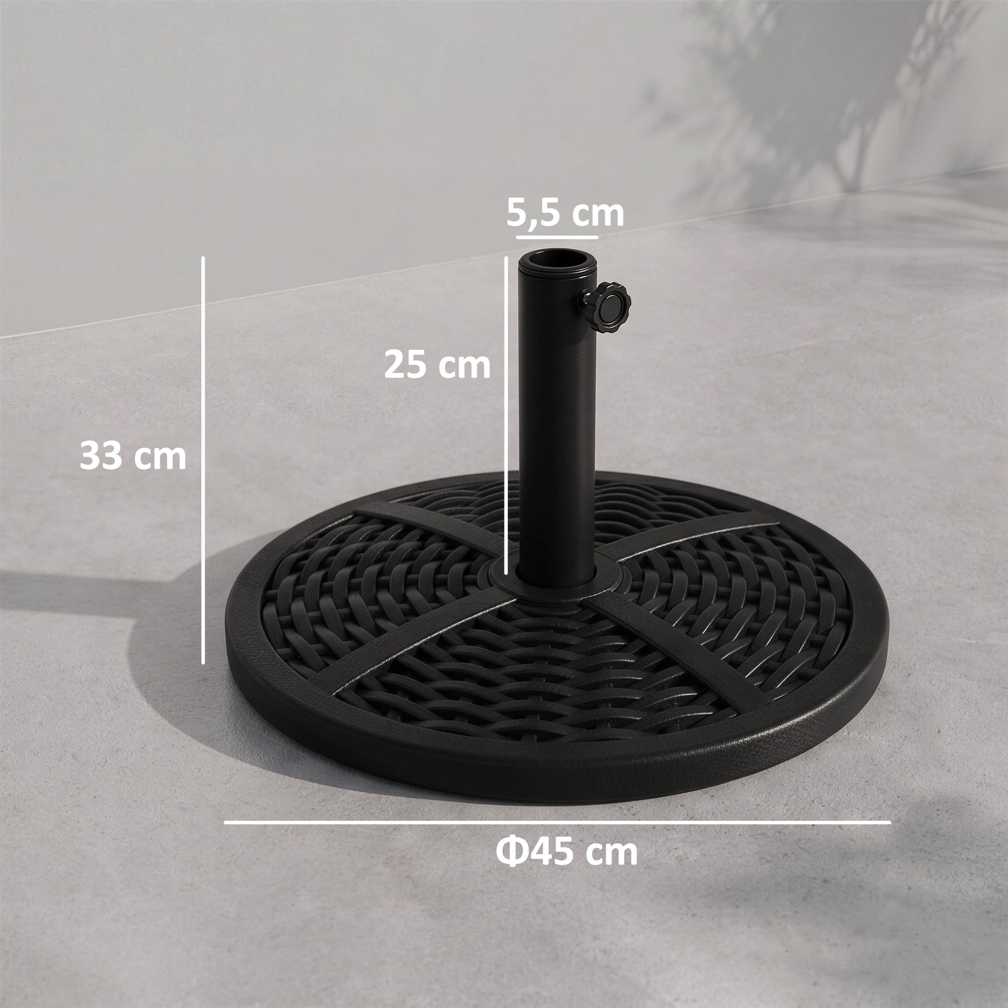 Outsunny Base de Sombrilla Redonda para Poste Ø38/48 mm 9,5 kg Negro | Soporte para Parasol, con Peso de Cemento