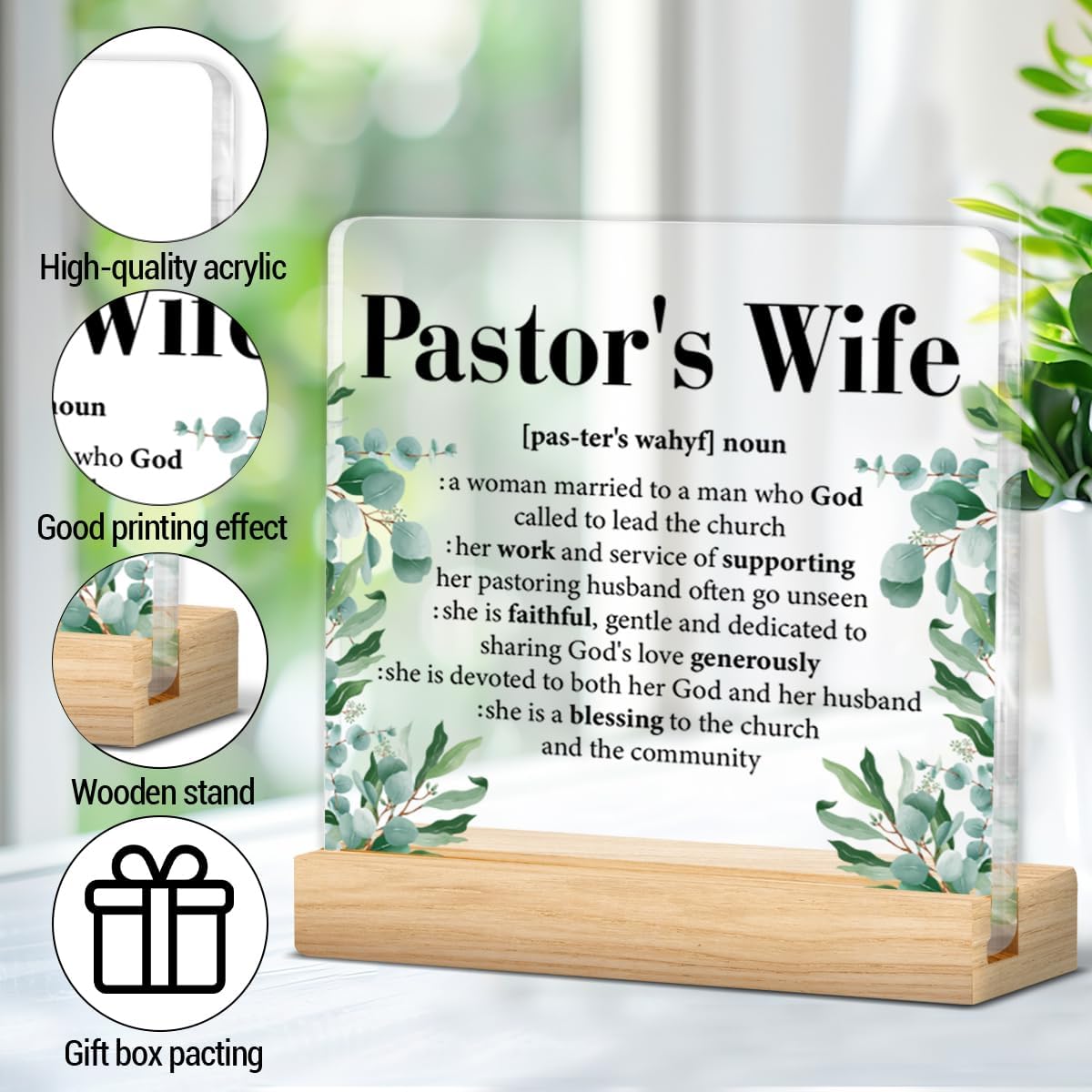 Pastor's Wife Gifts, Appreciation Gifts for Pastor's Wife Definition Clear Acrylic Desk Decorative Sign Decor - Image 3