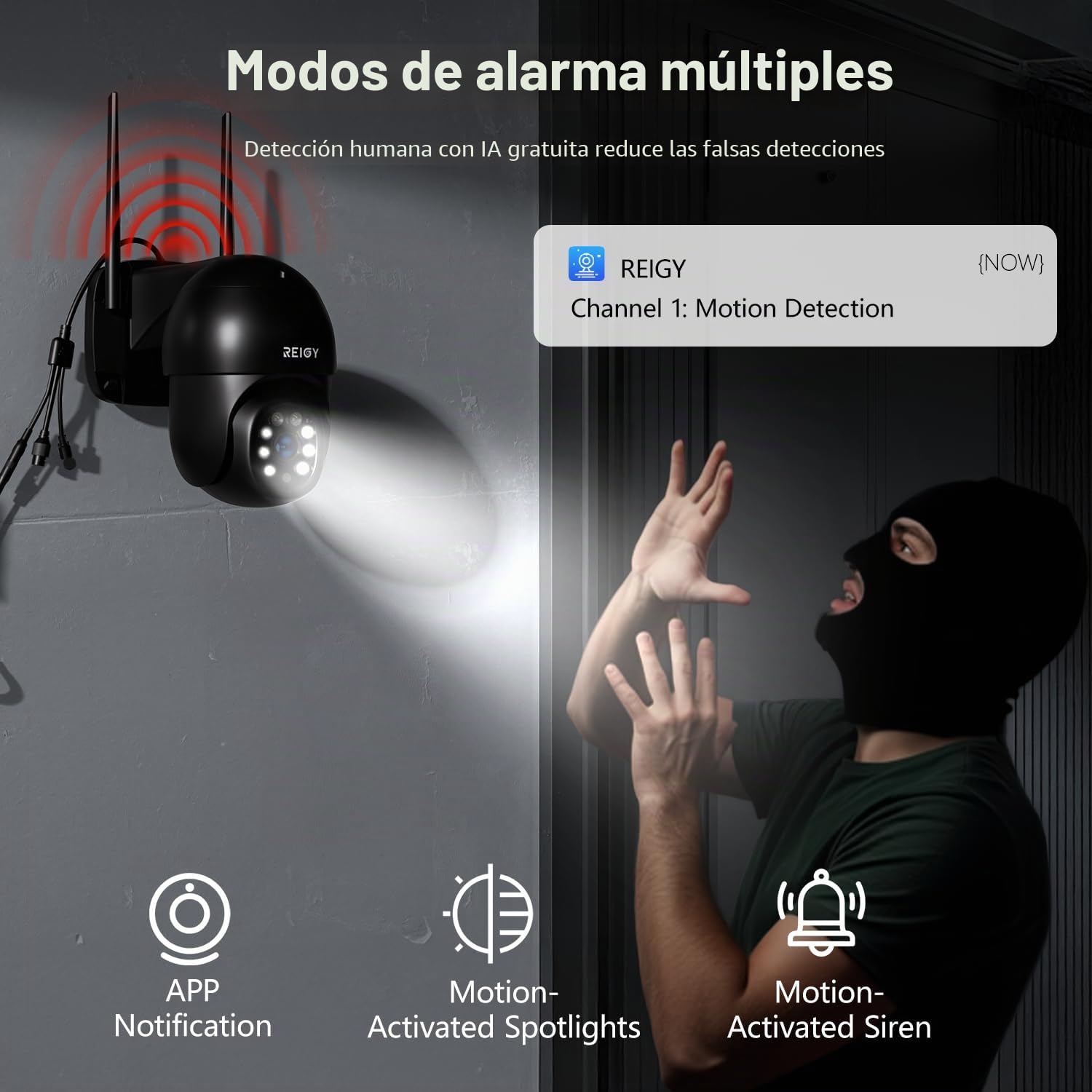 REIGY 8MP Kit Camara de Vigilancia WiFi Exterior Preinstalación del Disco Duro 1TB, 4K Sistema de Seguridad 4X 2160P Camera(2*PT CAM+2*Bullet CAM), Visión Nocturna Colorida Seguimiento de Movimiento