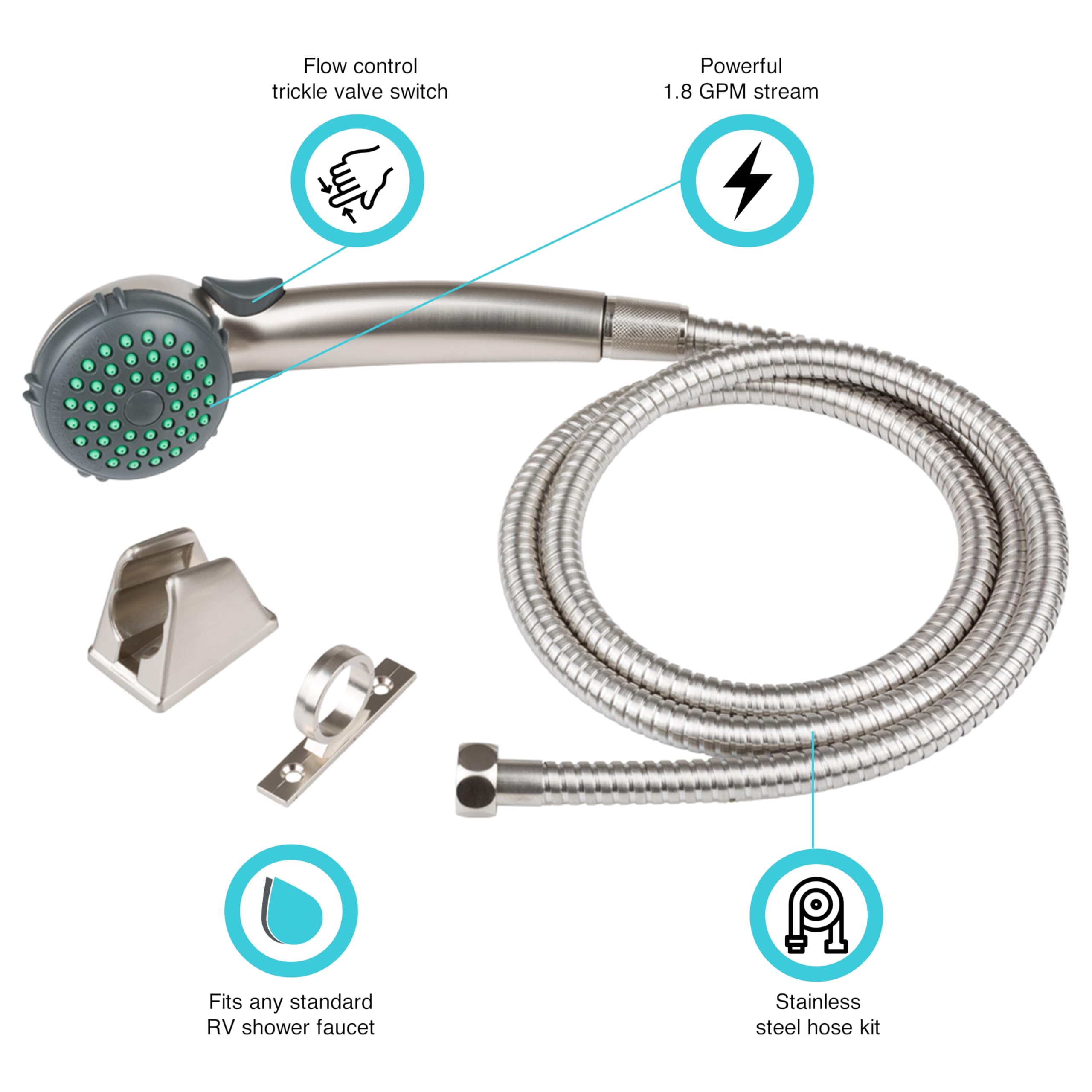 Dura rubinetto doccetta RV, kit – RV doccetta e tubo flessibile di ricambio kit per camper, camper, viaggi, rimorchi, camper