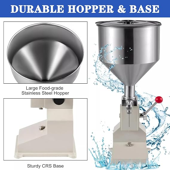 Manual Paste Liquid Filling Machine, 10-100 ML Stainless Steel Bottle Filling Machine, Commerical Adjustable Liquid & Paste Filling Machine with 10L Hopper