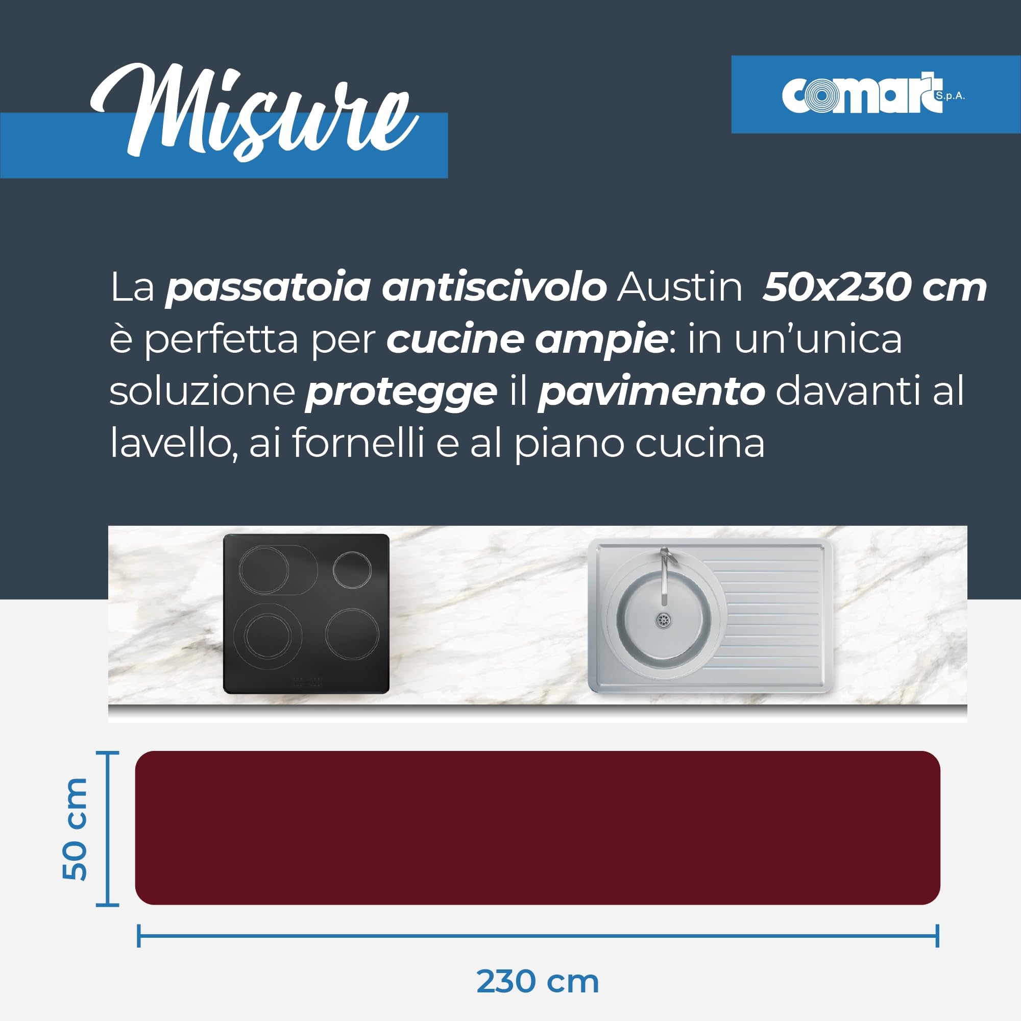 Comart - Tappeto Cucina Austin - Palline Natale 50x230cm - Antiscivolo
