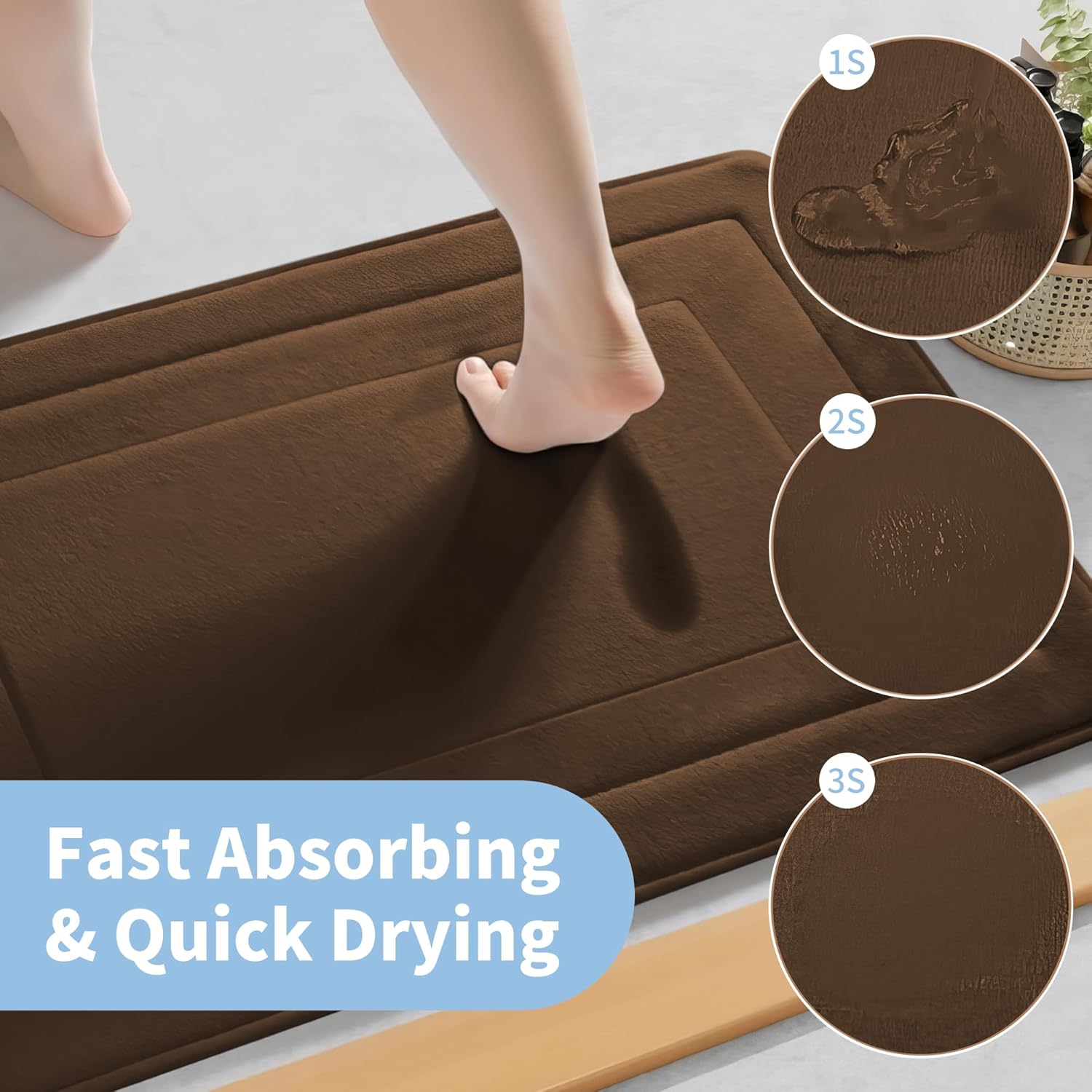 Cupic Cupid Super Soft Memory Foam Bath Mat, Brown Bathroom Rugs, Non Slip Bath Mats for Bathroom Floor, Machine Washable Rugs for Shower & Tub, Quick Dry Bath Carpet for Decor, 24" x 16" - Image 4