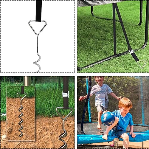 Miniatura 3 de Juego de 4 estacas de acero con forma de sacacorchos para cama elástica resistente, anclaje galvanizado de seguridad para el suelo, estacas de