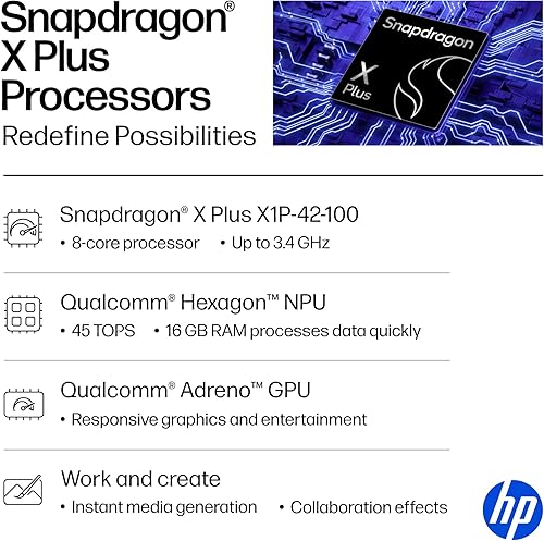 Miniatura 10 de HP OmniBook 5 PC AI de 16 pulgadas de próxima generación, pantalla táctil 2K, Snapdragon X Plus X1P-42-100, 16 GB de RAM, SSD de 512 GB, GPU