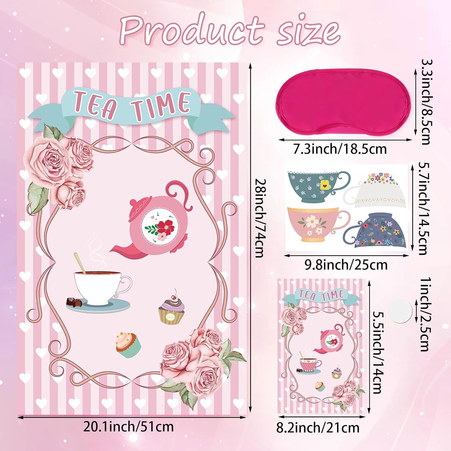 Hxezoc Tea Party Games: Pin The Tea Cup With 24 Pcs Stickers, Large Games Poster for Girls' Birthday Party