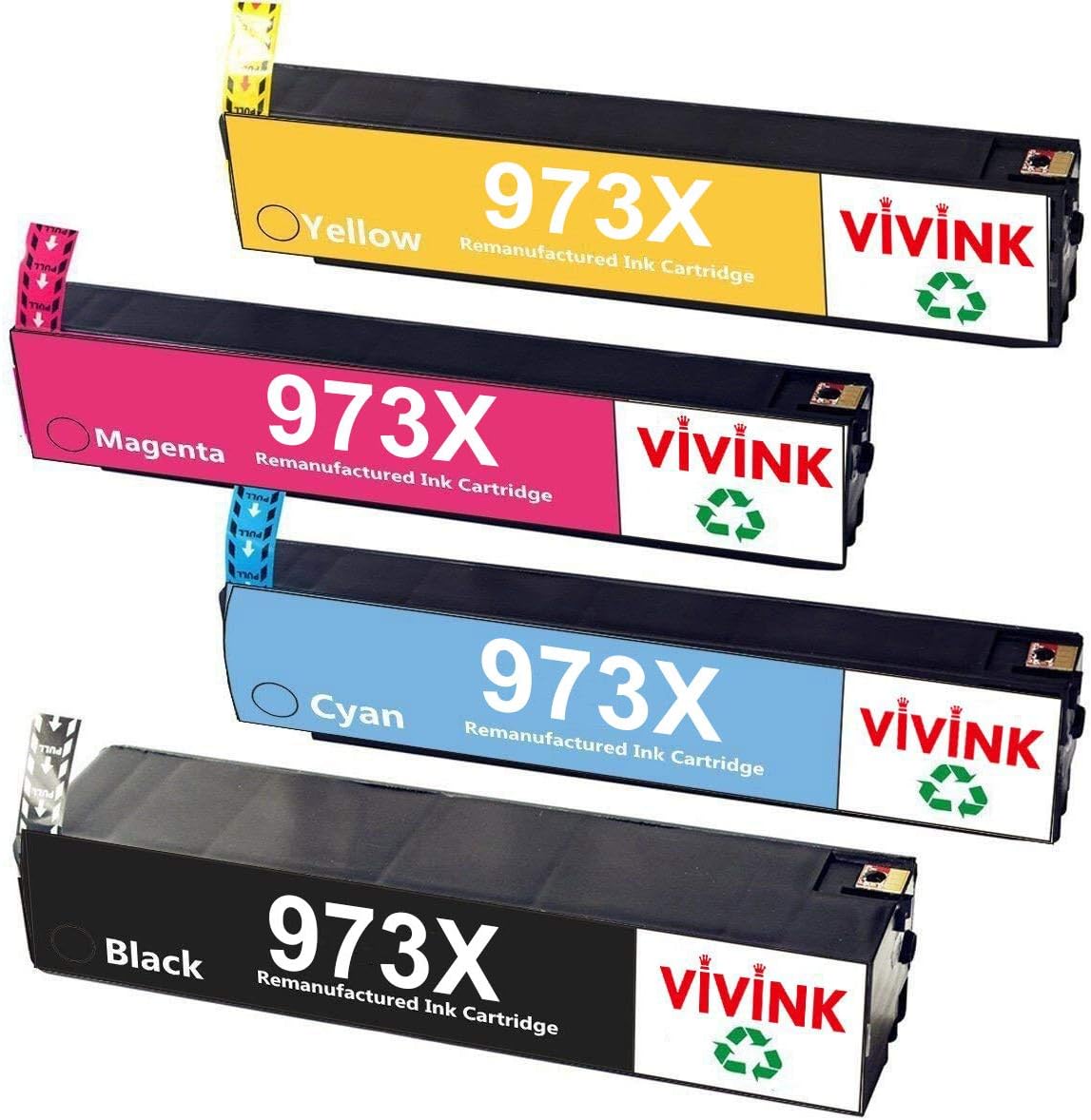 VIVINK Remanufactured Ink Cartridges Replacement for HP 973 973X Ink Cartridges Compatible for HP PageWide Pro 452dw 452dwt 452dn 477dw 477dwt 477dn 552dw 577dw 577z(1 Black/1 Yellow/1Magenta/1Cyan)