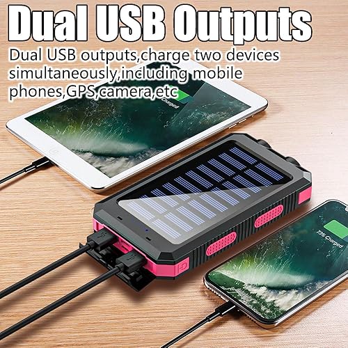 Miniatura 3 de Banco de energía solar de 10000 mAh con puertos USB tipo C y dobles para iPhone, Samsung y más, a prueba de golpes, a prueba de polvo, con brújula