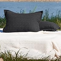 Vista 6 de PHF - Paquete de 2 fundas de almohada 100% algodón, punto gofre, suaves y transpirables agradables al tacto, fundas decorativas, sin relleno, 20 x