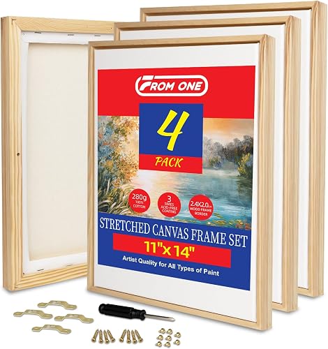 4 Pack 11 x 14 inch Floater Frame Canvas –Gallery Wrapped Canvas Set | 100% Cotton & Cottonseed Husk, Triple Primed, No Bleed, Warp Resistant for Oil and Acrylic – Ready to Hang, No Drill Needed