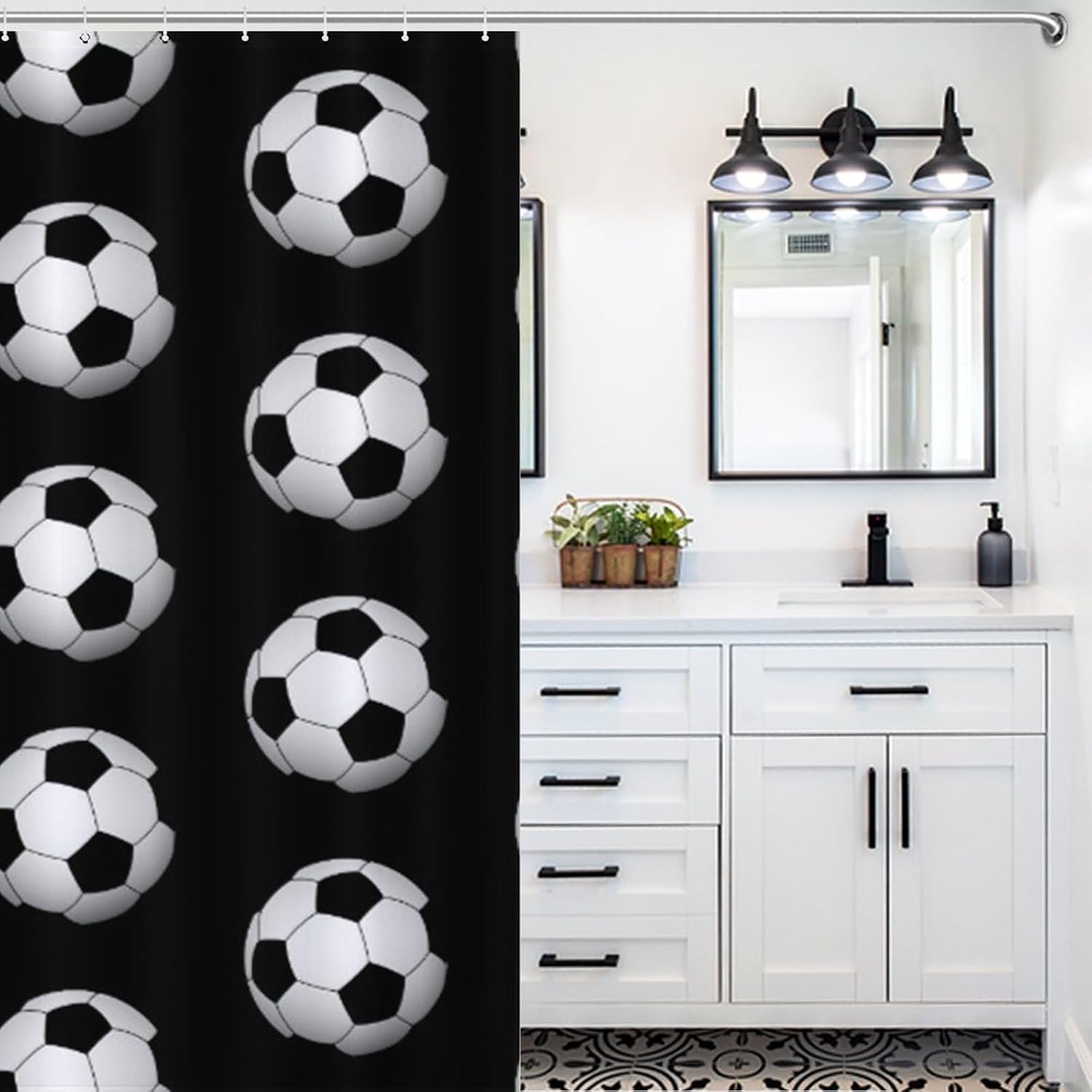 Shower Curtain Set, Fun Soccer Ball Sports Shower Curtain for Bathroom Decor, Luxury Standard Shower Curtain for Bathtub, Waterproof Washable Fabric Shower Curtain, 60 x 72