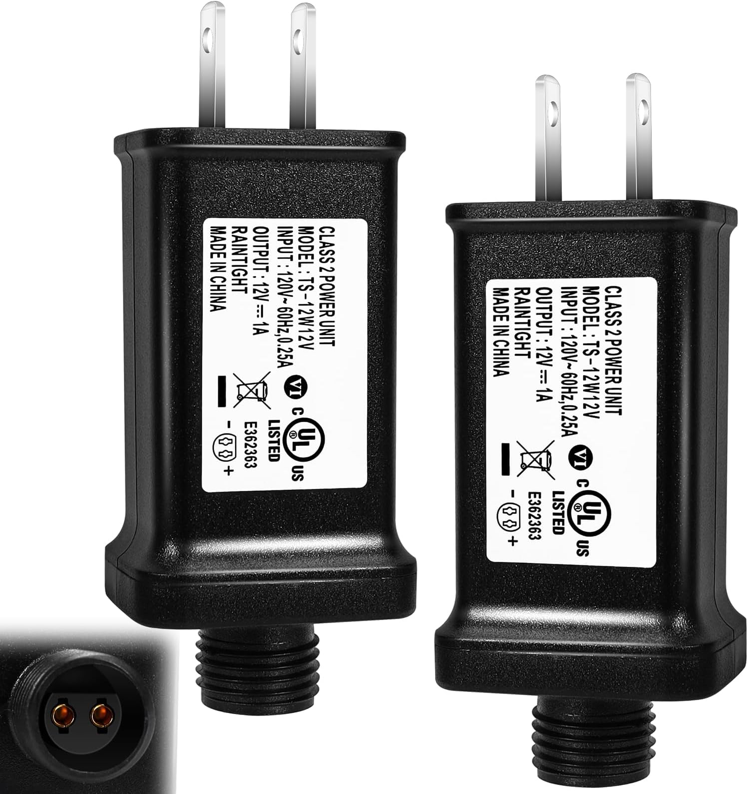 YUNVI2 PCS Replacement Yard Inflatable Adapter,12V 1A Class 2 Power Supply, Low Voltage Transformer US Plug for Halloween/Thanksgiving/Christmas Inflatables