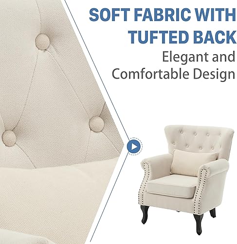 Miniatura 6 de KCC Silla decorativa para sala de estar, moderna de mediados de siglo, con brazo de lectura para dormitorio, silla tapizada de club, sofá individual