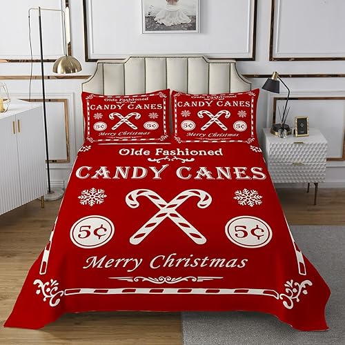 Miniatura 2 de jejeloiu Juego de colcha de Navidad para niños y niñas, con cita de Navidad, tamaño King, con estampado de bastones de caramelo, decoración de
