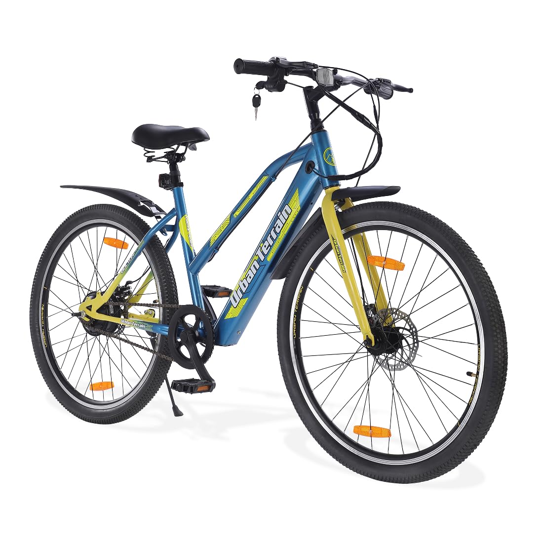 Urban Terrain Bolton Electric Cycle/Bicycle with Rigid Fork for Men/Women, Range 35+km (Li-ion) Battery Cycle 27.5 inches Single Speed Electric Cycle | Ideal for 15+ Years, Frame Size : 18 inch, Blue
