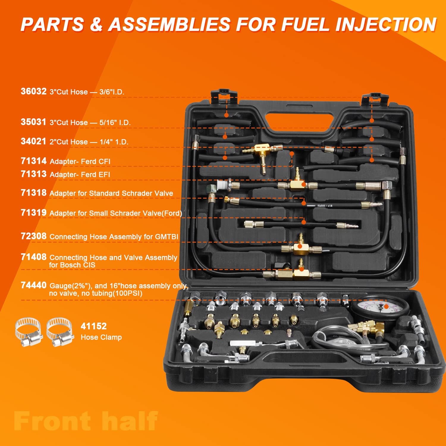 ORCISH Fuel Injection Pressure Gauge Tester Kit with Adapter Fitting Set,Professional Tester Kit Engine Fuel Pressure Gauge Master Automotive Tool Kit, Dual Scale for 0-140 PSI / 10 Bar : Automotive