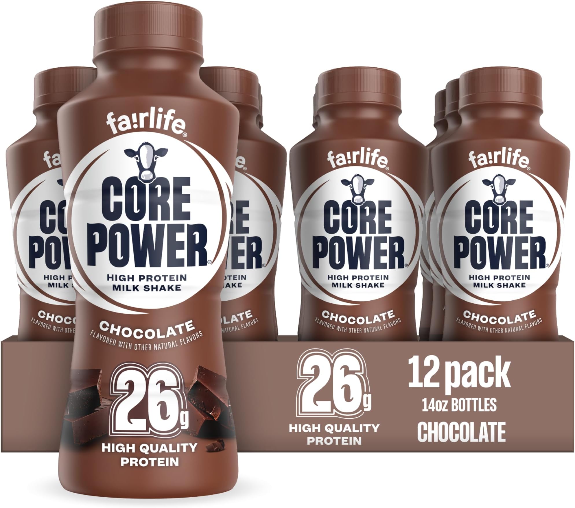Protein Shake, Chocolate, 26g Bottle, 14oz, 12 Pack