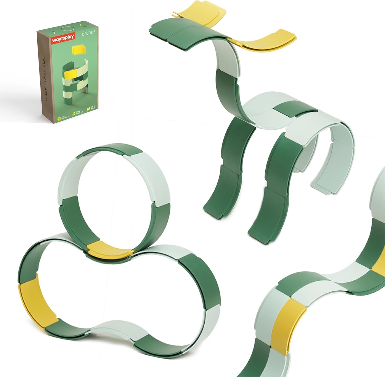 waytoplay Arches - Starter Set 18 Pieces from Toys – 100% Recycled Modular Building Toy - Made in Europe – Creative Open-Ended Play for Kids 3+