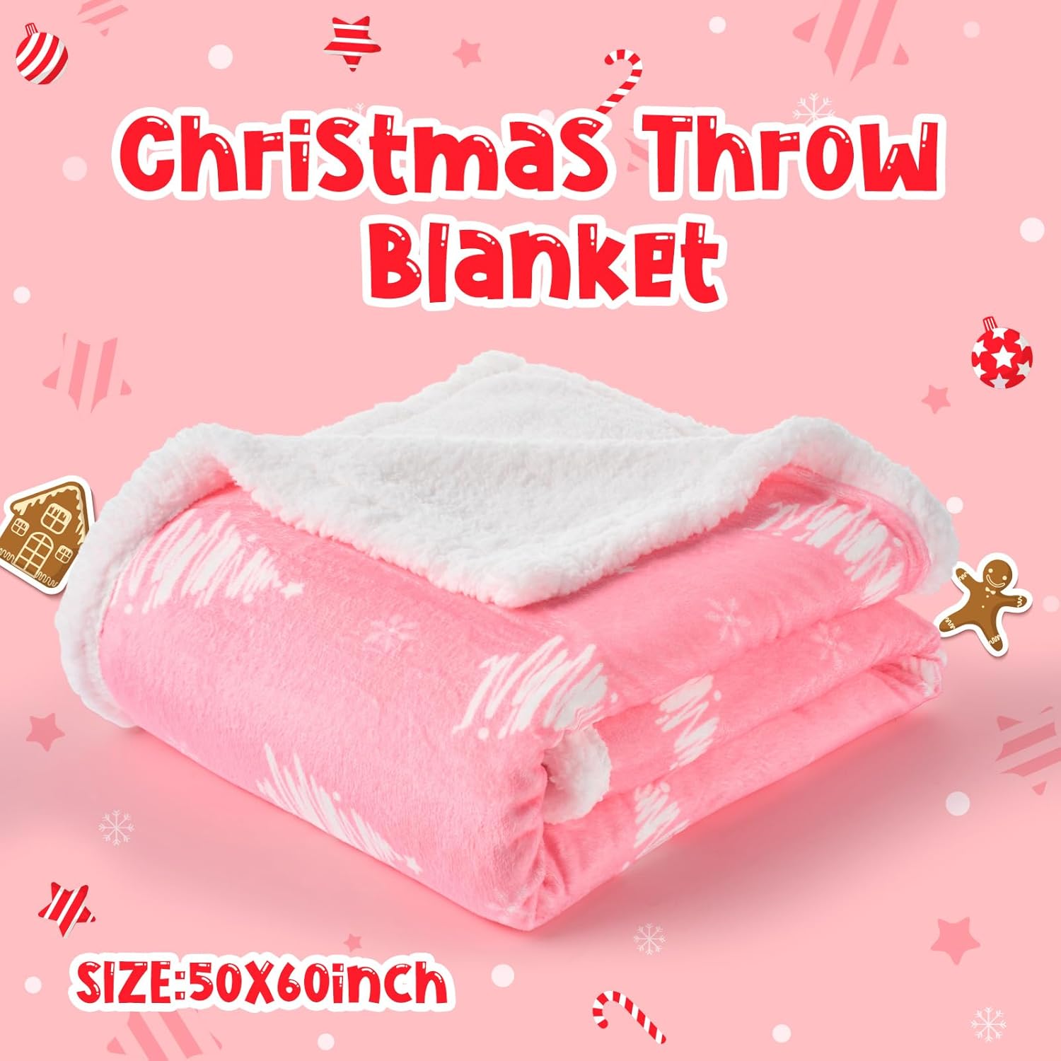 Frienda Galentine Day Gift 50 x 60 Inch Valentine Sherpa Throw Blanket Fleece Thick Warm Winter Holiday Blanket Pink Valentine Fuzzy Fluffy Soft Cozy for Bed, Sofa, Cabin Decor(Christmas Tree Shaped) - Image 2