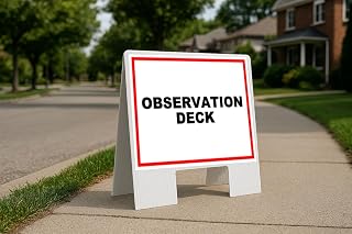 Observation Deck White Red Black.jpg Folding Coroplast A-Frame with Double-Sided 23in x23in