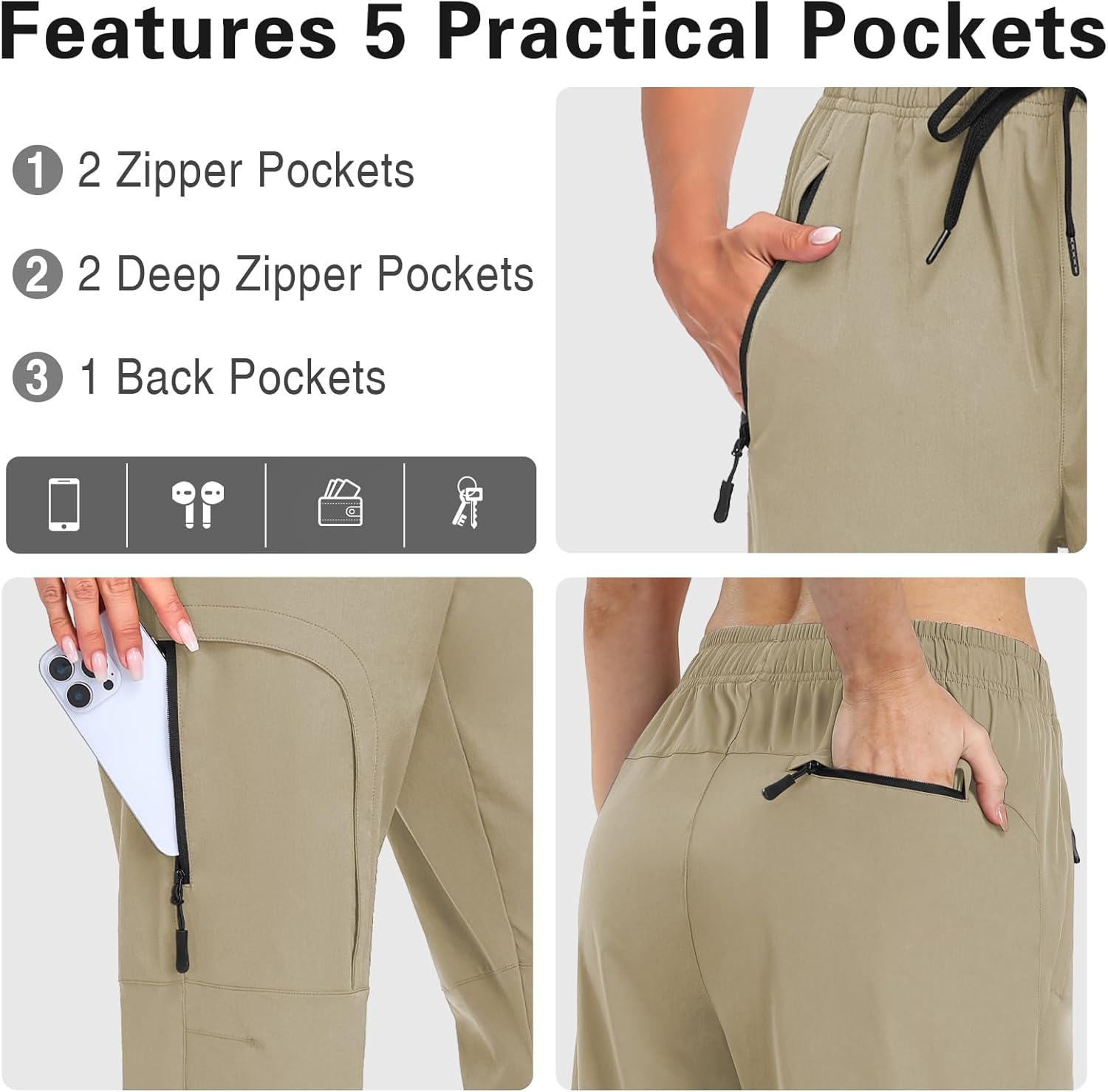 Women's Hiking Pants - UPF 50+ Water-Resistant, Breathable, Quick-Dry with 5 Pockets - Outdoor Trail, Travel