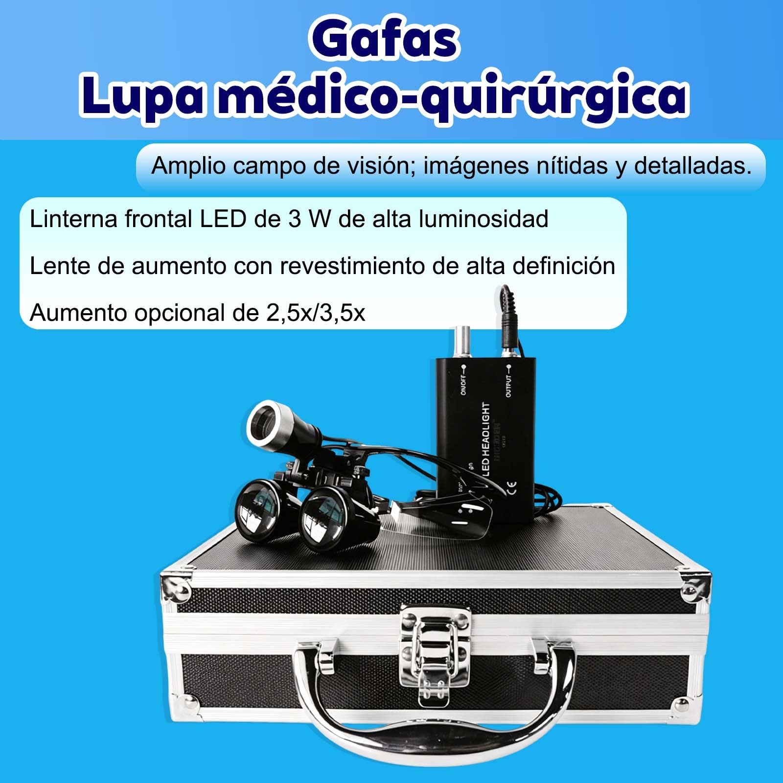 Lupa de 3,5 x 420 mm,de Ajuste de Dos Vías Gafas Mde Lupa Binocular,utilizada en ortopedia, microcirugía, cirugía, cirugía oral, lupas binoculares.