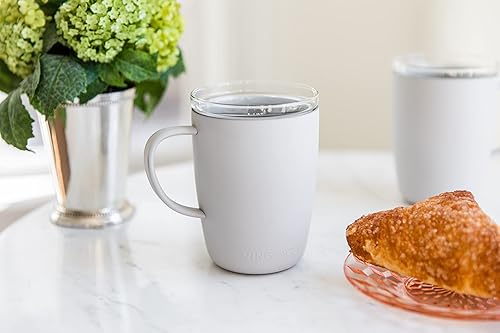 Miniatura 10 de Vinglacé Taza de café de acero inoxidable, taza aislada para bebidas frías y calientes con inserto de vidrio y tapa, 12 onzas, color blanco