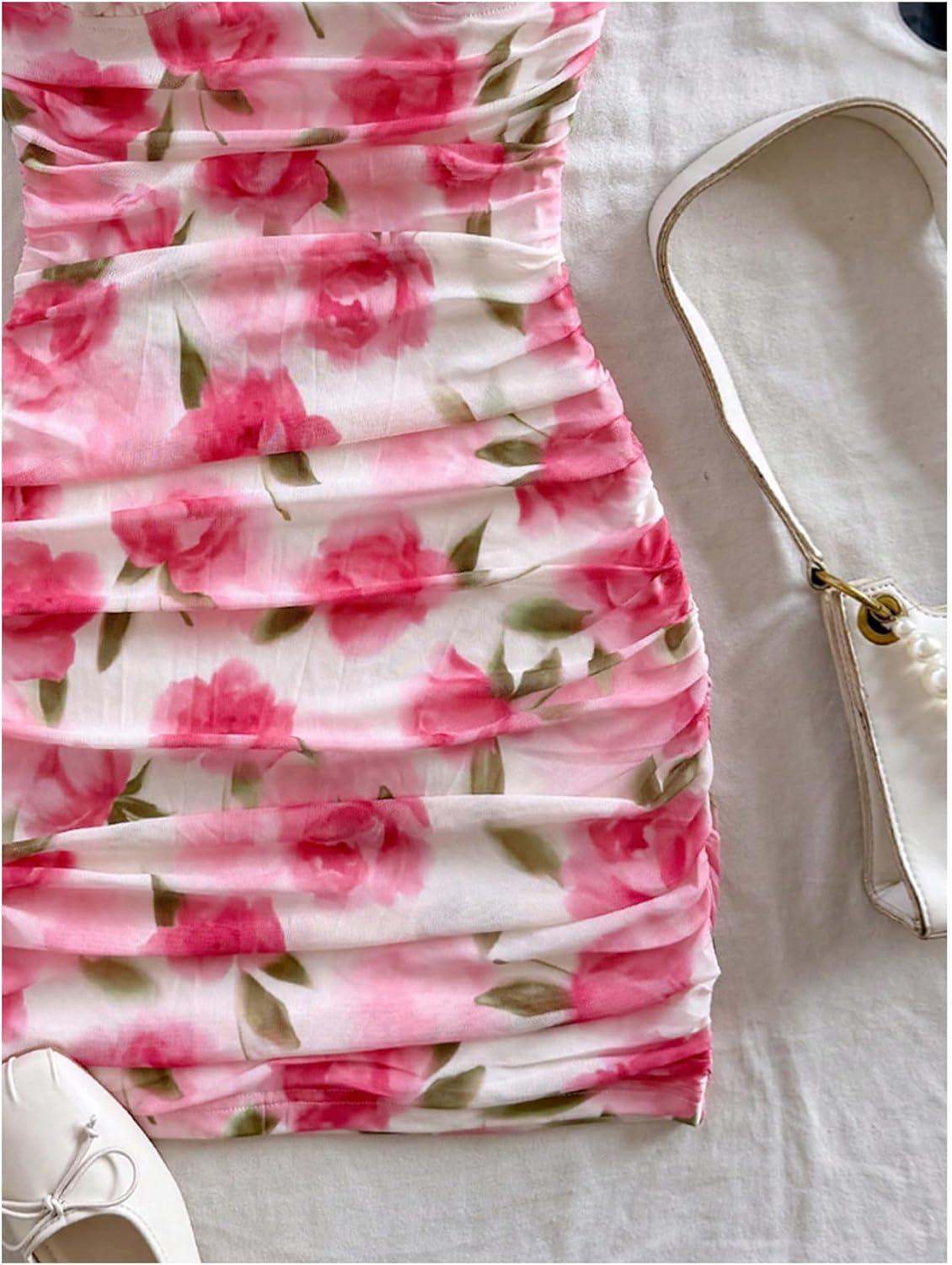 Verdusa Women's Summer Floral Dress Ruched Bodycon Night Out Gradauation Wedding Guest Dresses Going Out Outfits - Image 4