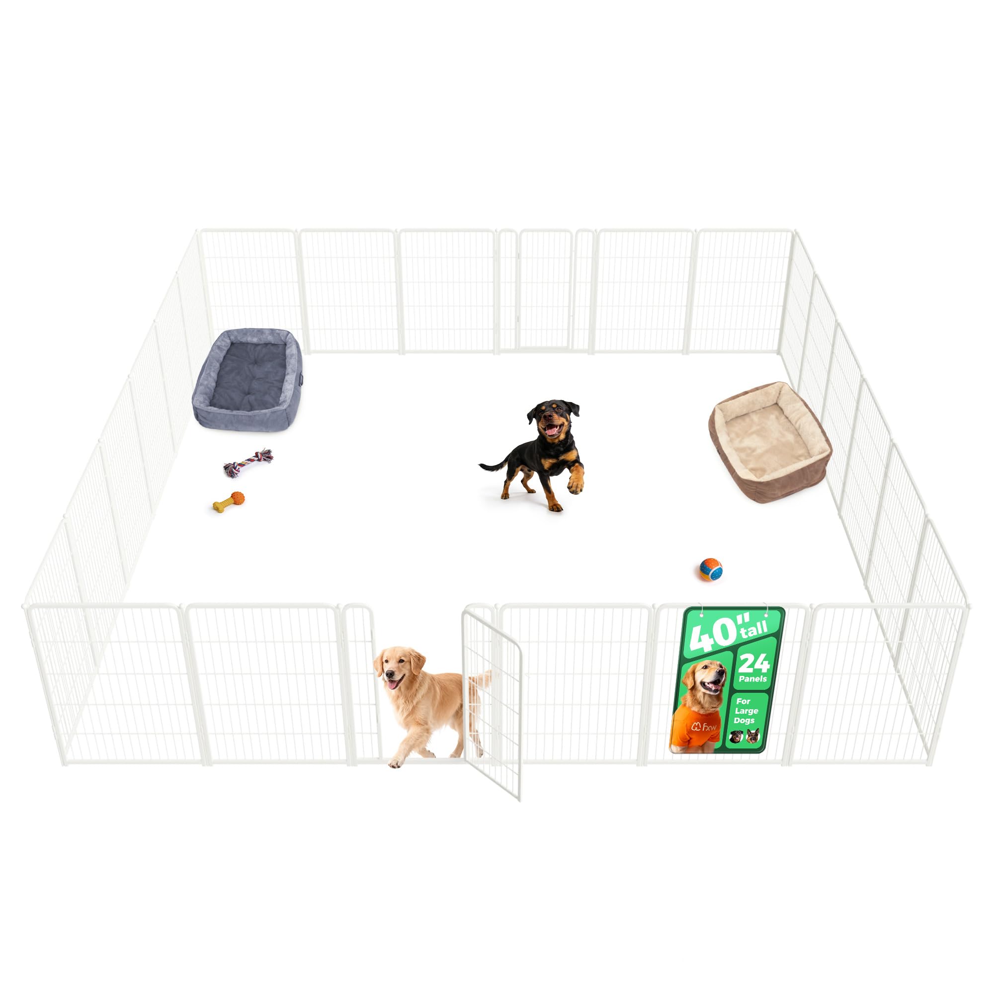 FXW Homeplus Unleashed Indoor Dog Playpen - Stress-Free and Safe Play, Heavy Duty 40 Inch 24 Panels Dog Pen for Medium and Large Dogs, White│Patented