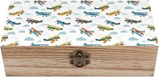 Small Wood Keepsake Storage Box Cute Airplane Jewelry Organizer Memory Boxes Decorative Anniversary Box Gift Container with Lid Front Clasp