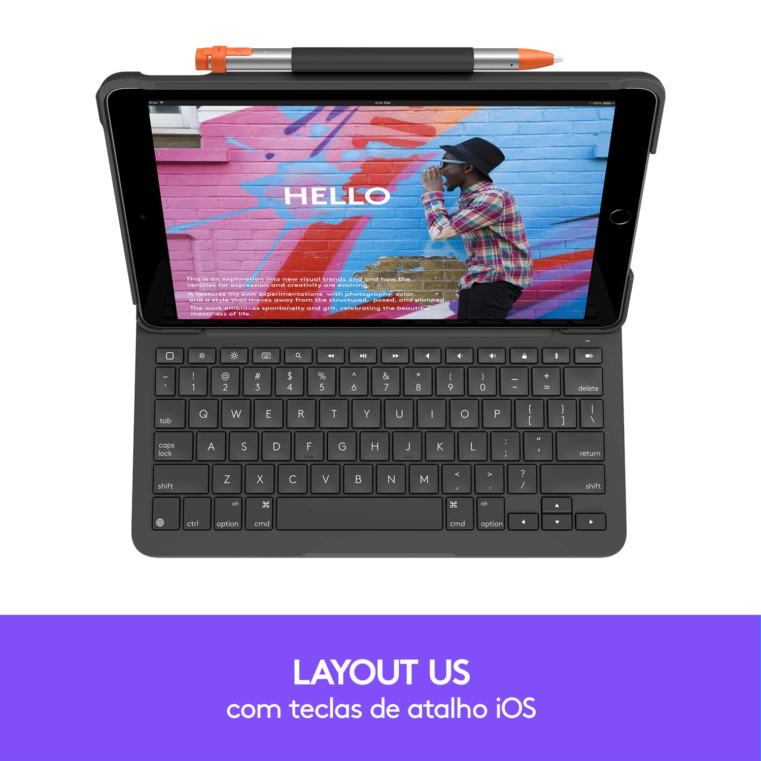 Capa com Teclado Logitech Slim Folio para iPad 7ª, 8ª e 9ª