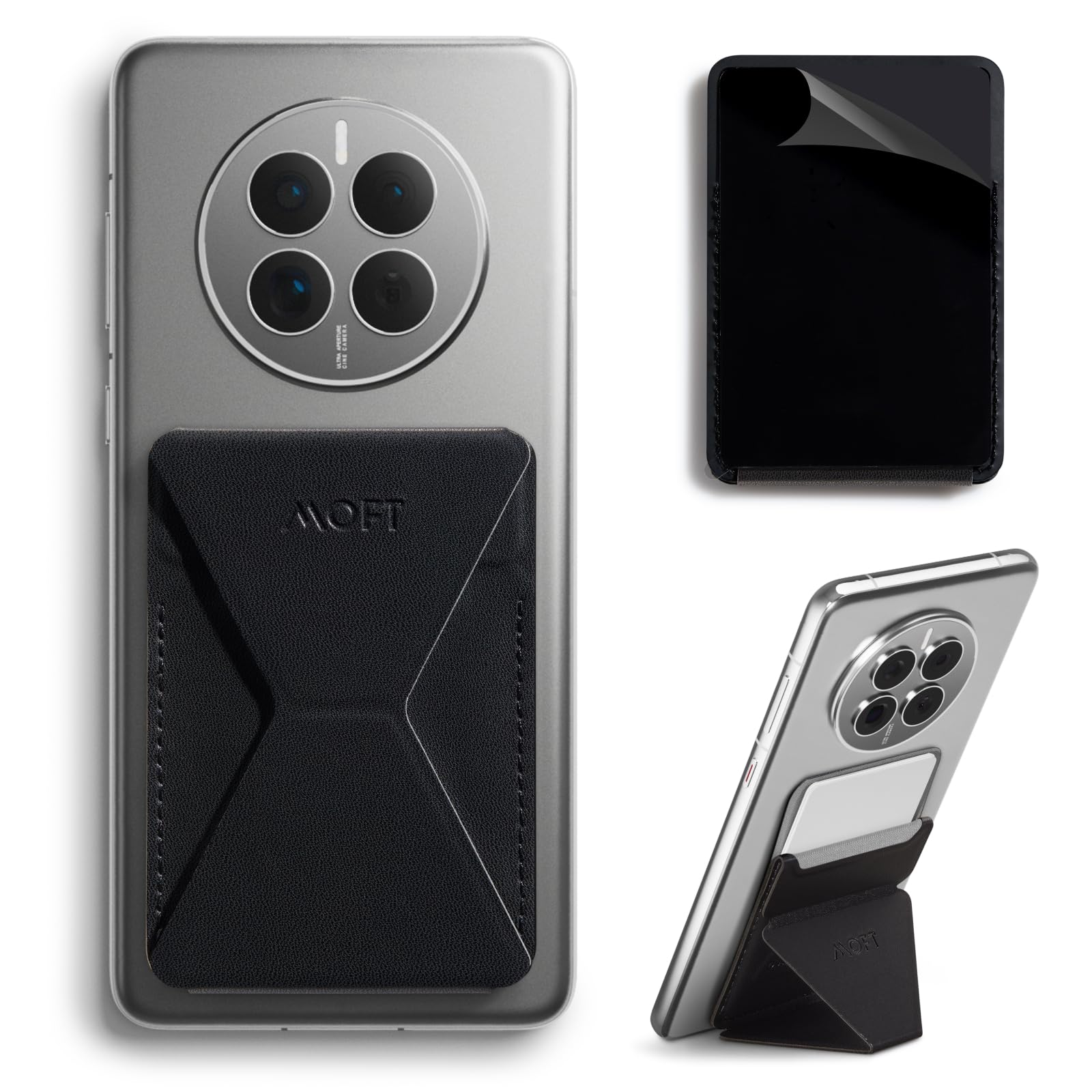 MOFT Portafogli Portacarte per Cellulare, Porta carte Adesivi Supporto per Telefono, Invisibile Adesiva Supporto Cellulare in Pelle Vegana per iPhone Android Smartphone (Jet Black)