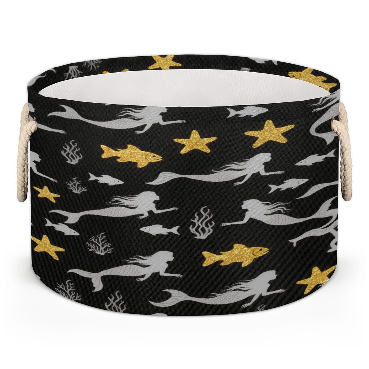 Grand panier de rangement rond pliable motif sirène pour couverture et jouets