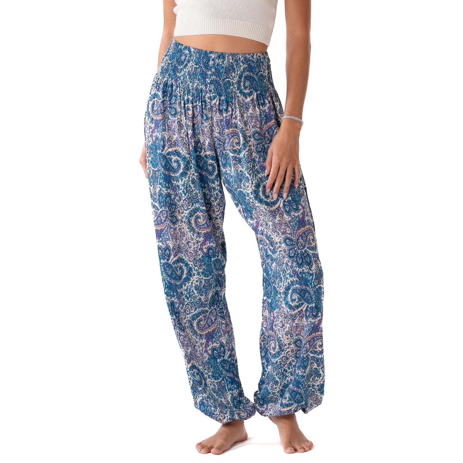 Lotus and Luna Women's Harem Pants Thai Pants for Beach &amp; Lounge High Waisted Flowy Boho Pants Genie Pants Yoga Pants