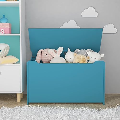 Miniatura 6 de JARKUZ Caja de juguetes de madera para niños, organizador ancho de almacenamiento de juguetes, baúl de juguetes con tapa de seguridad con bisagras