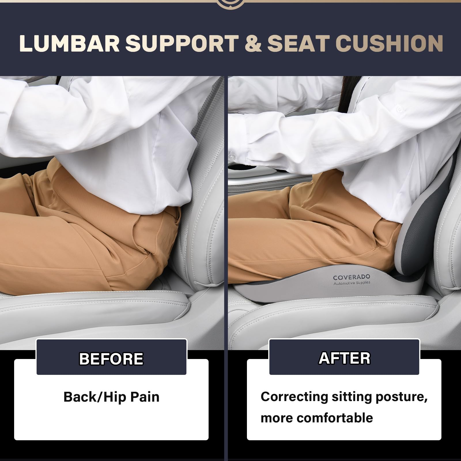 Coverado Cuscino sedile e Cuscino di supporto lombare per sedia da ufficio dell'automobile, Ergonomico Schiuma di memoria Sedia da scrivania Cuscino di sostegno posteriore