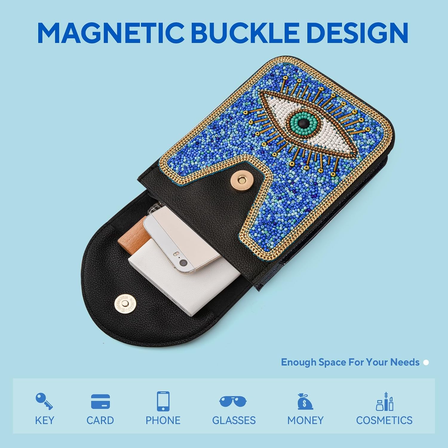 Small Beaded Crossbody Bag for Women, Boho Cell Phone Shoulder Purse Wallet with Handcrafted Colorful Beads - Image 5