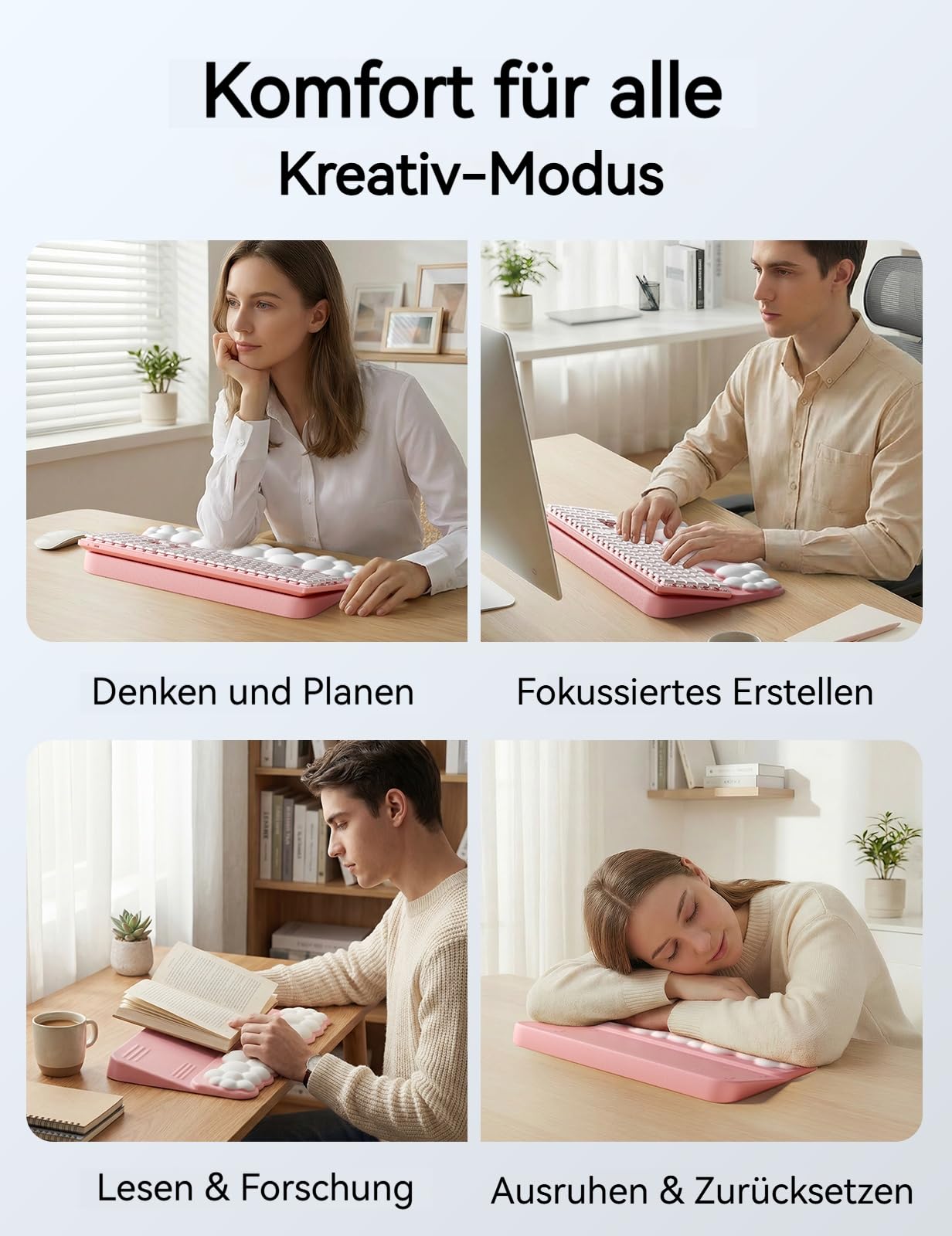VAYDEER Ergonomische Tastatur-Handballenauflage mit Erhöhung – 2-in-1 Cloud Keyboard Riser & weiche Memory Foam Handgelenkstütze, rutschfest, für Büro & Gaming Setup (Blaugrau)